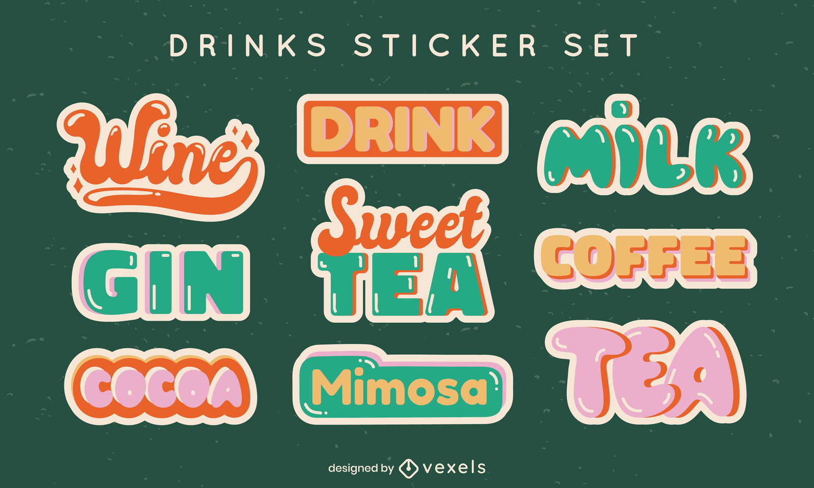 Conjunto de rótulos de bebidas com letras estilo retro