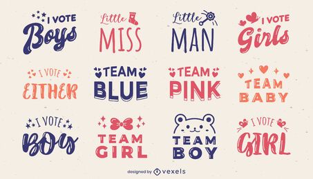 Gender reveal lettering badges set