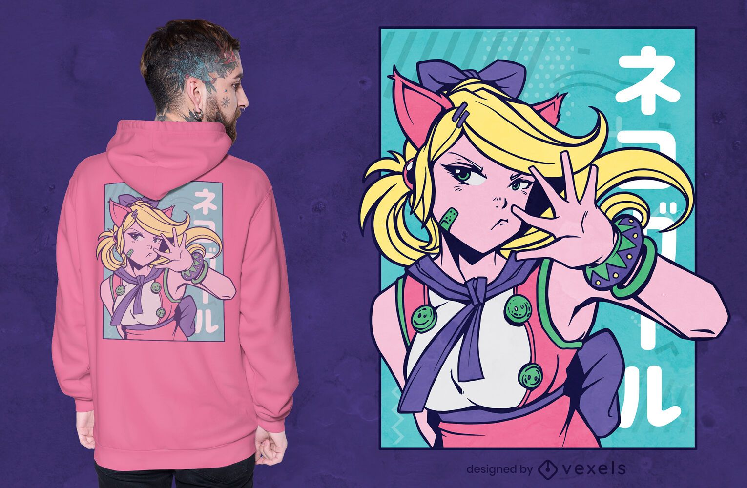 Nettes Anime-Mädchen-Katzenohr-T-Shirt-Design