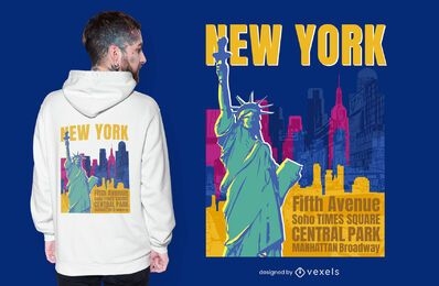 Diseño de camiseta de la estatua de la libertad de la ciudad de nueva york