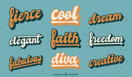 Motivierende Zitate Retro-Stil Schriftzug Set