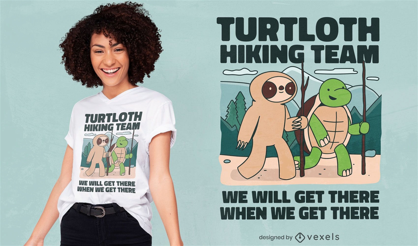 Schildkröten- und Faultier-Wander-T-Shirt Design