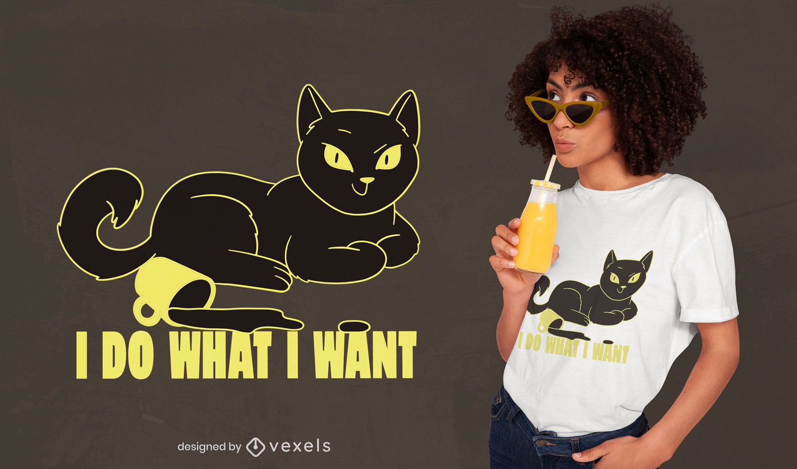 Diseño de camiseta de taza de café animal gato rebelde