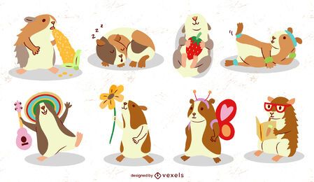 Happy guinea pigs rodent cute animal set