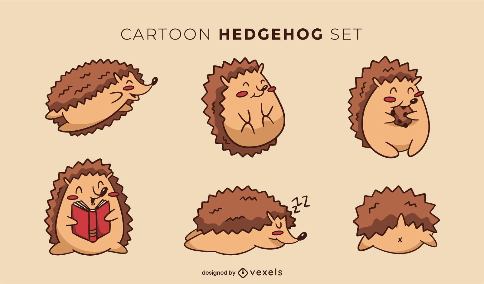 Happy hedgehog cute animal action set