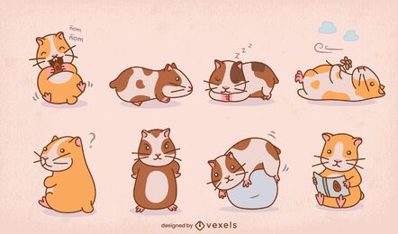 Cute guinea pigs color stroke set