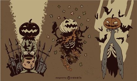 Halloween pumpkin creature character set