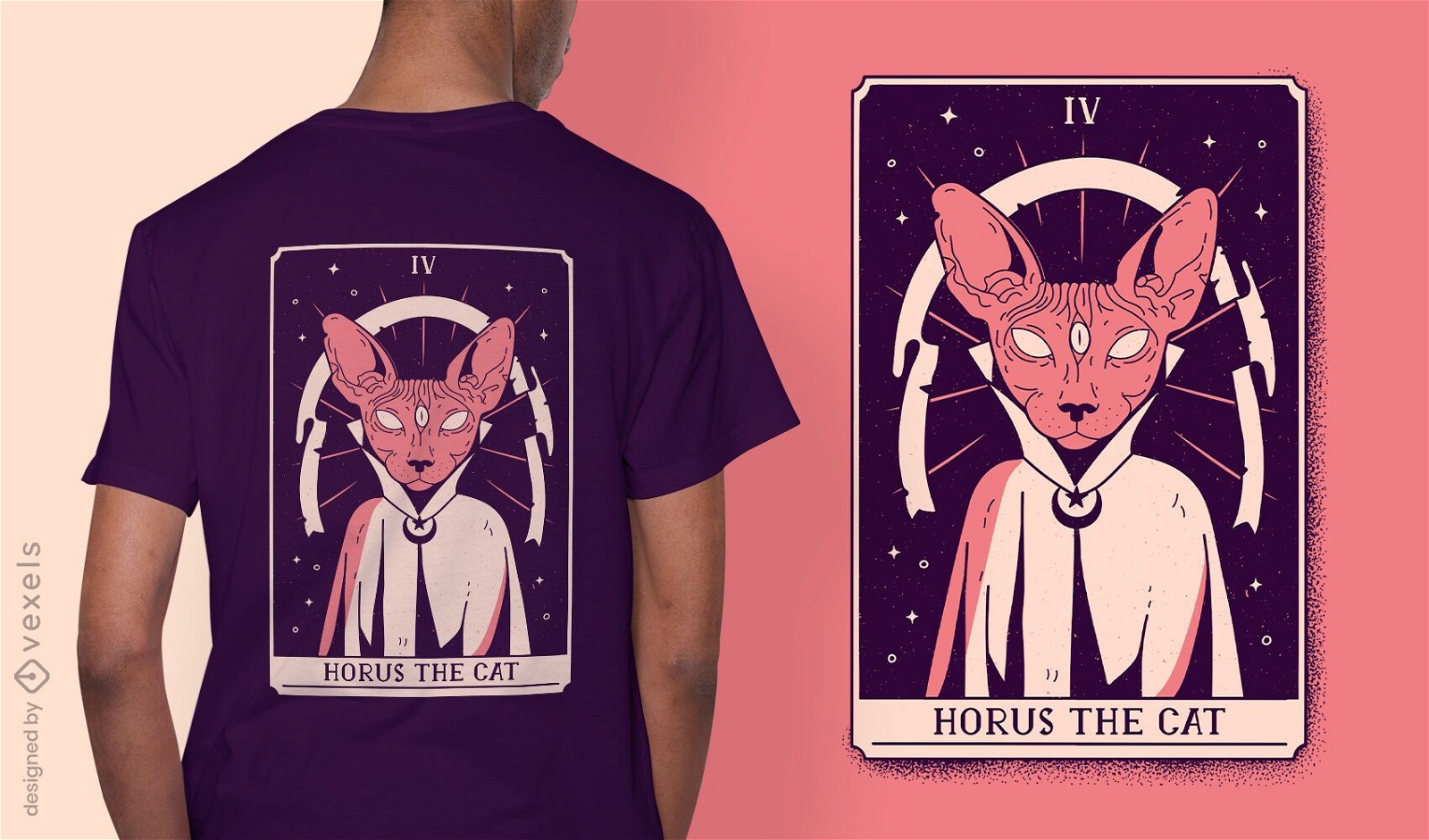 Design de t-shirt com cartas de tarô místicas do mago gato