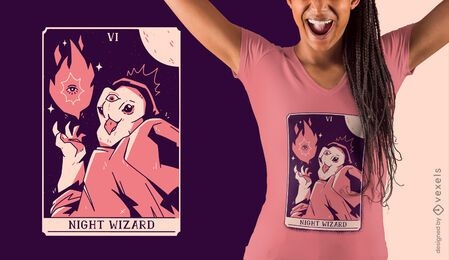 Design de t-shirt com cartas de tarô místicas do feiticeiro da coruja