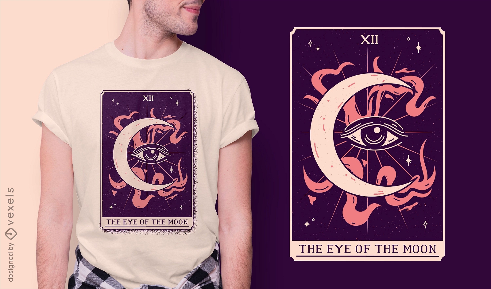 Eye on the moon design místico de t-shirt com cartas de tarô