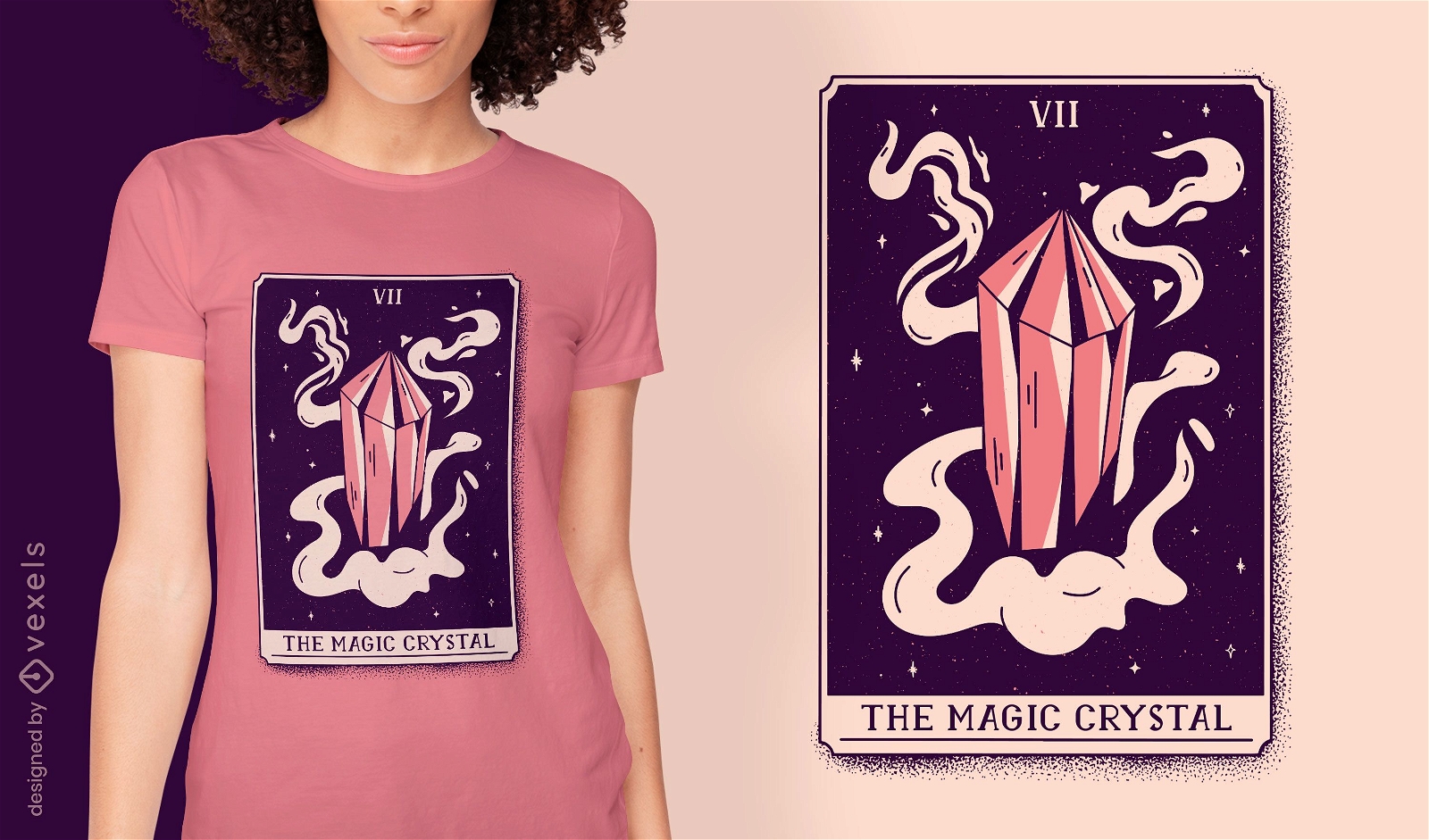 Diseño de camiseta de tarjeta de cristal mágico de tarot místico.