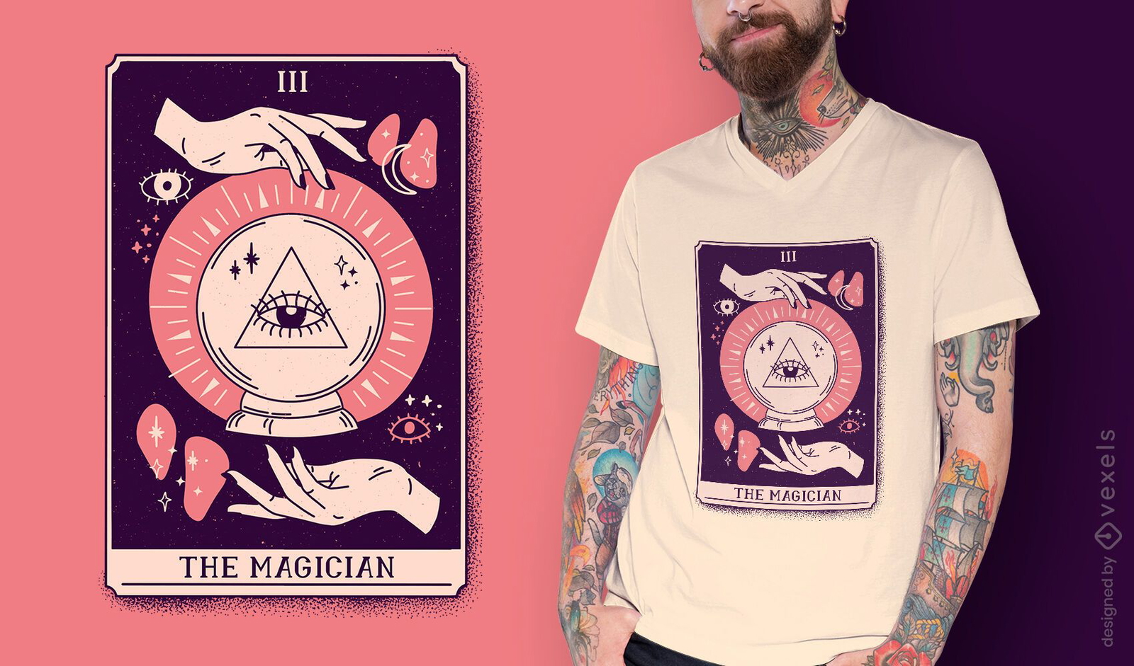 Diseño de camiseta de mago místico tarot card