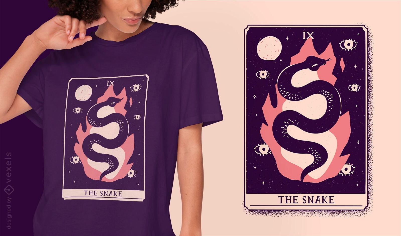 Design de t-shirt com cartas de tar? m?sticas de cobra
