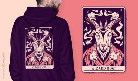 Diseño de camiseta de mago cabra mística carta de tarot