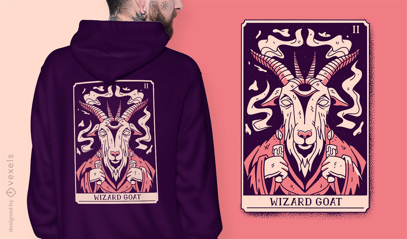 Design de t-shirt de tarô místico com cabra feiticeira