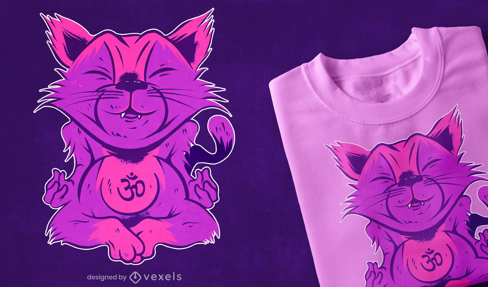 Design de t-shirt de meditação para ioga e animais de gato