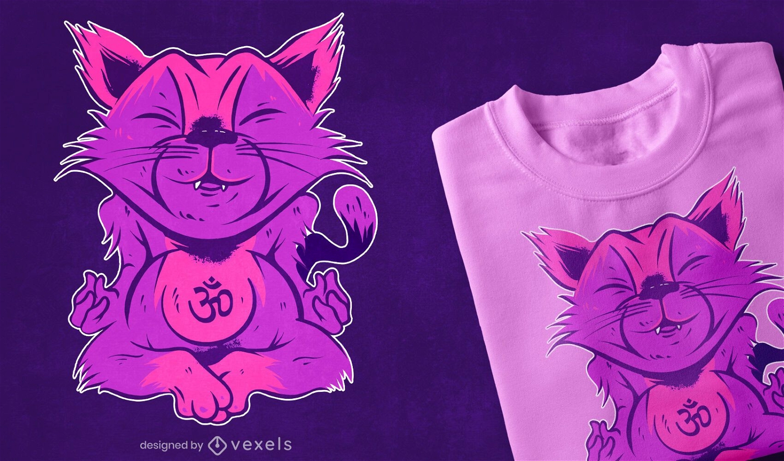 Diseño de camiseta de meditación de yoga animal gato.