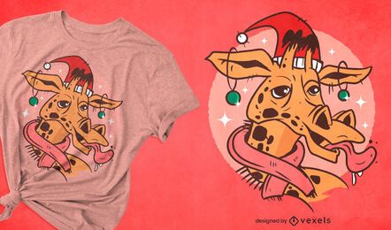 Design de t-shirt animal com girafa de Natal