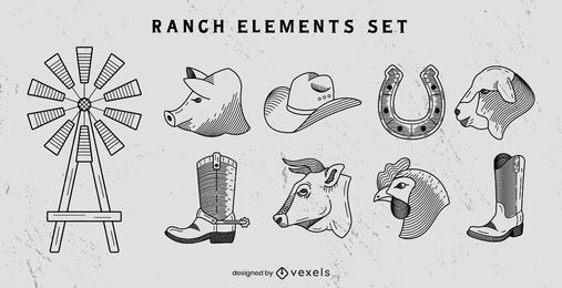 Conjunto de elementos de arte de linha Ranch