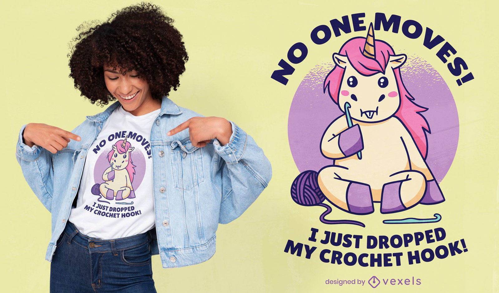 Funny unicorn crochet t-shirt design