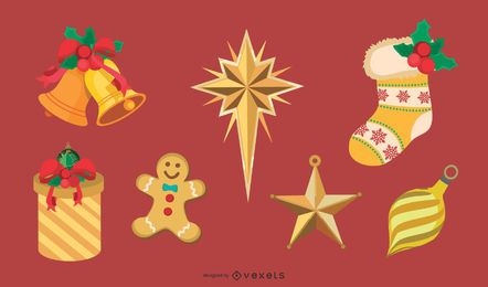 Vector de elementos de diseño de Navidad dorada