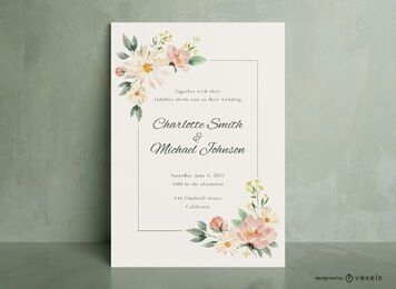 Convite de casamento de flores em aquarela