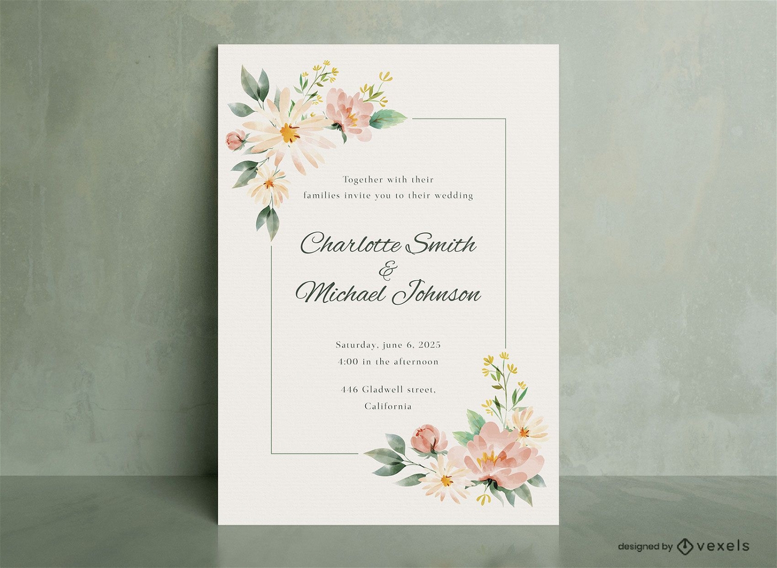 Watercolor flowers wedding invitation