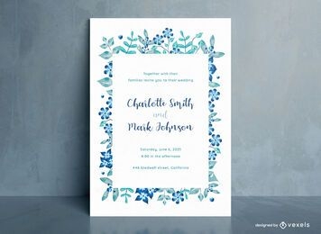 Diseño de invitación de boda de flores azules