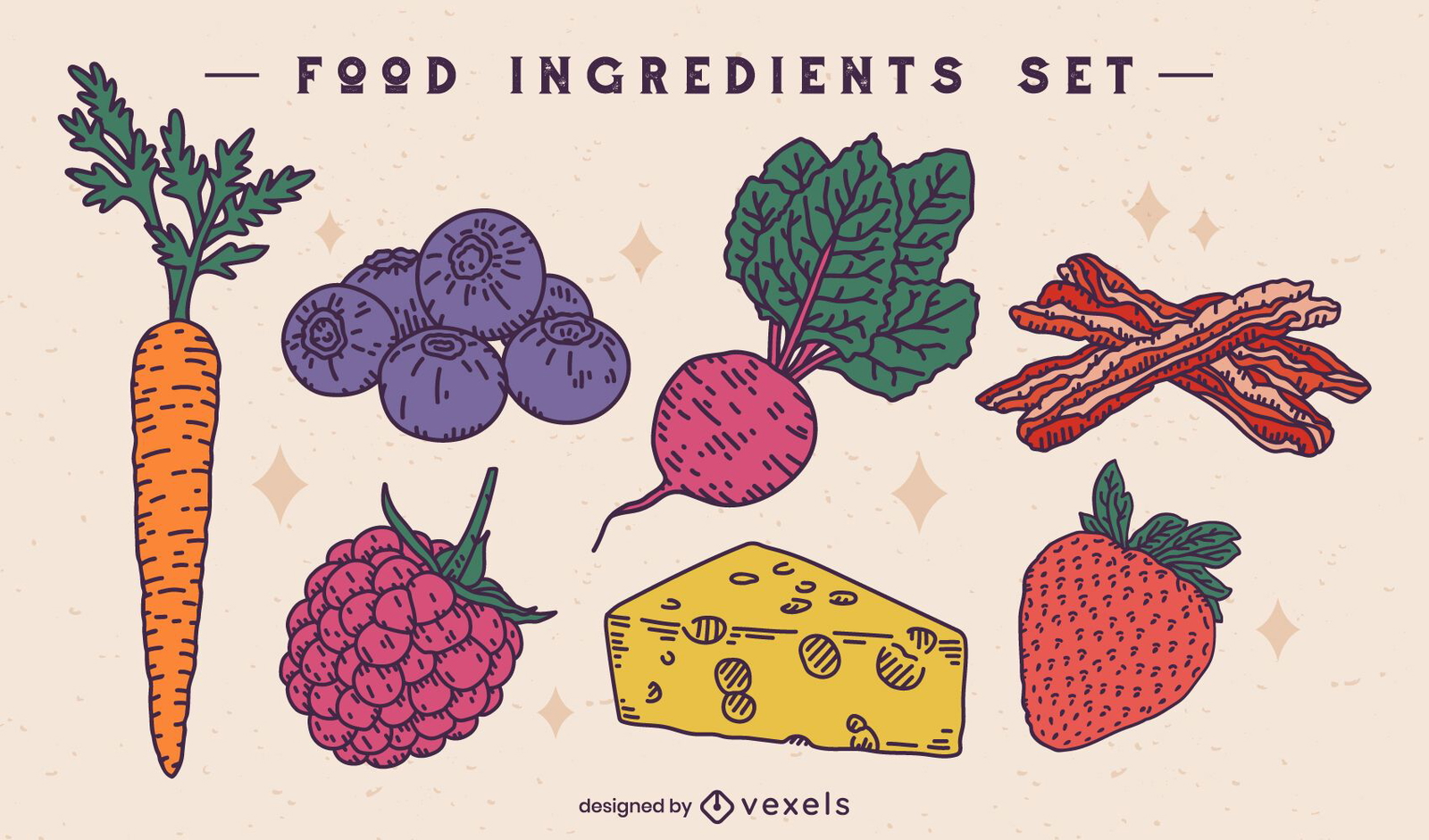 Conjunto de ilustración de ingredientes alimentarios básicos