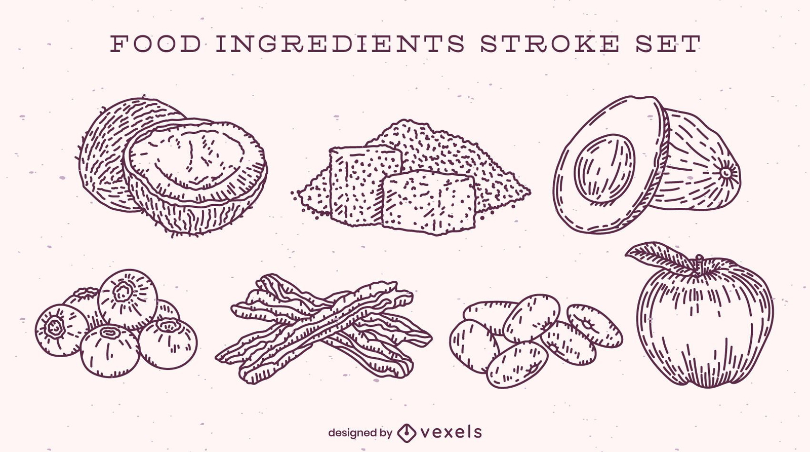 Conjunto de ingredientes alimentícios simples desenhados à mão