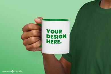 Maqueta de taza de mano verde simple sosteniendo