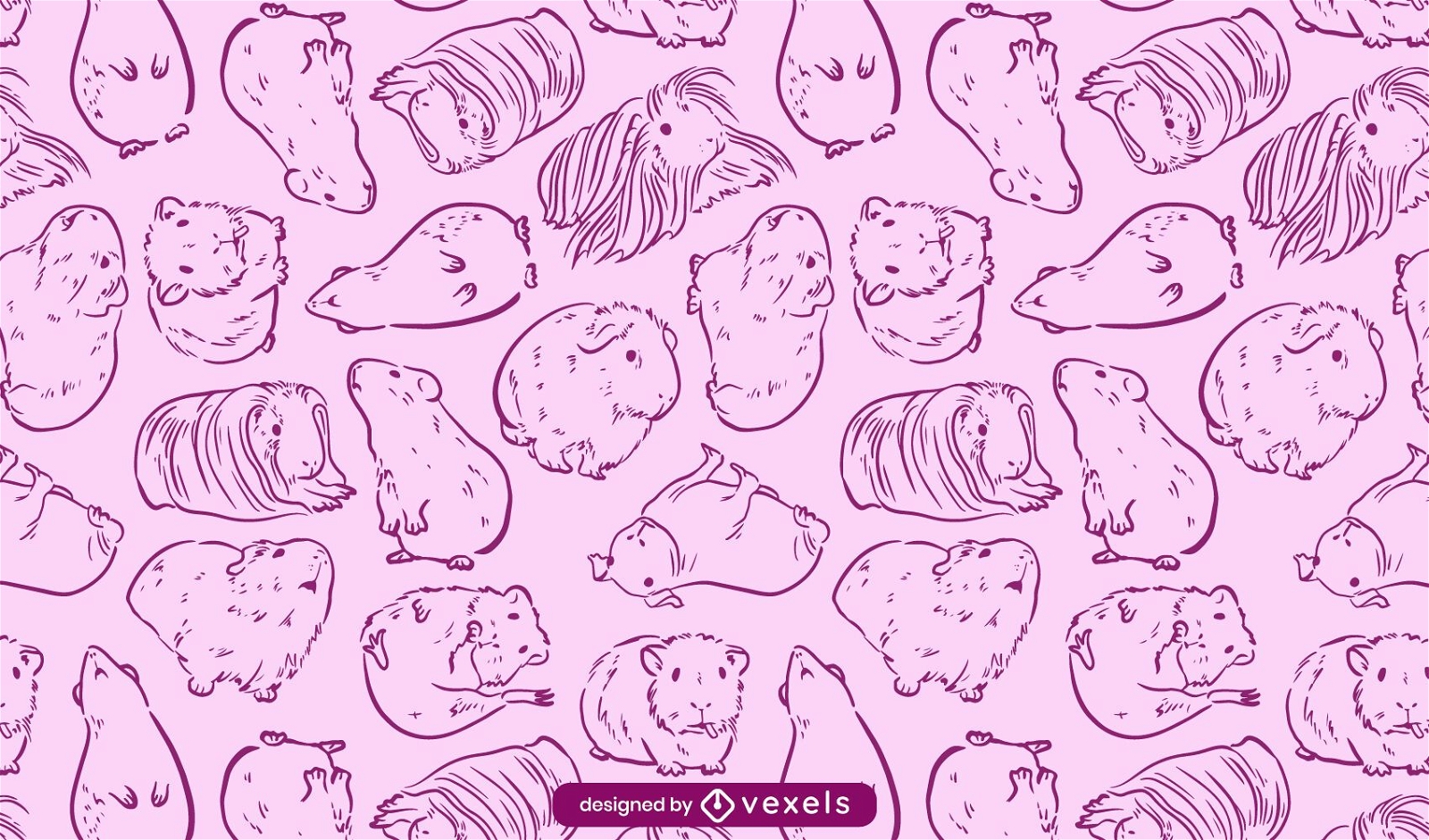 Cute line art guinea pigs pattern
