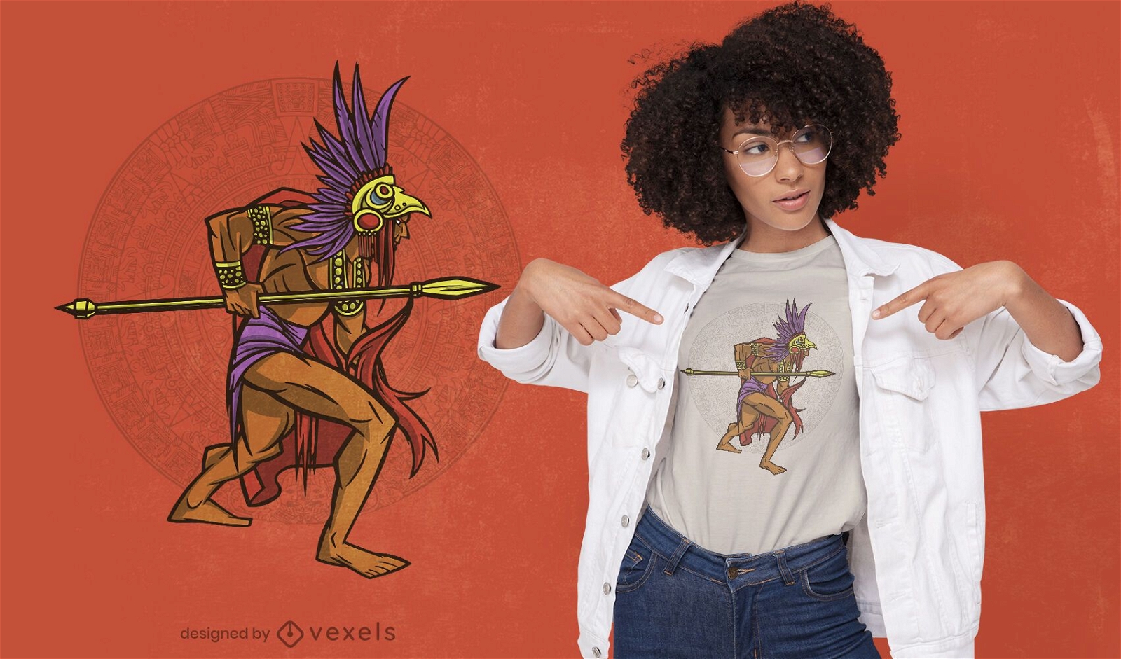 T-Shirt-Design der historischen Figur des aztekischen Kriegers