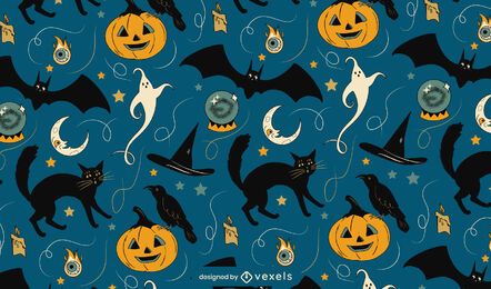 Diseño de patrón de elementos espeluznantes de Halloween