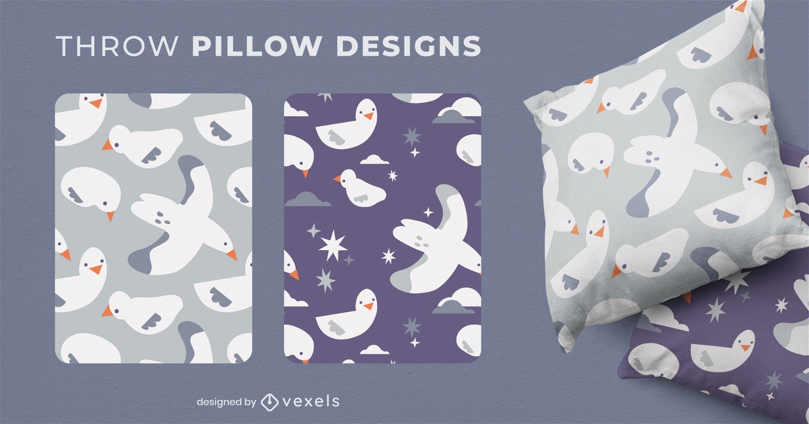 Baby seagulls throw pillow designs