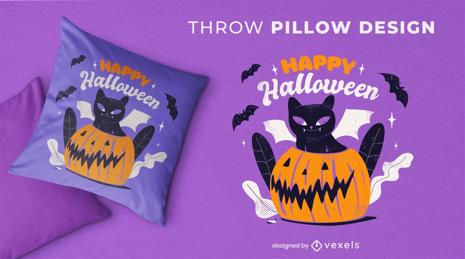Black kitten halloween throw pillow