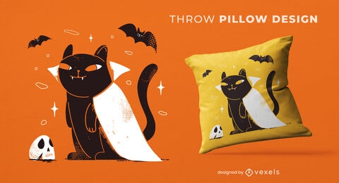 Diseño de almohada Black Halloween Cat Vampire Thorw