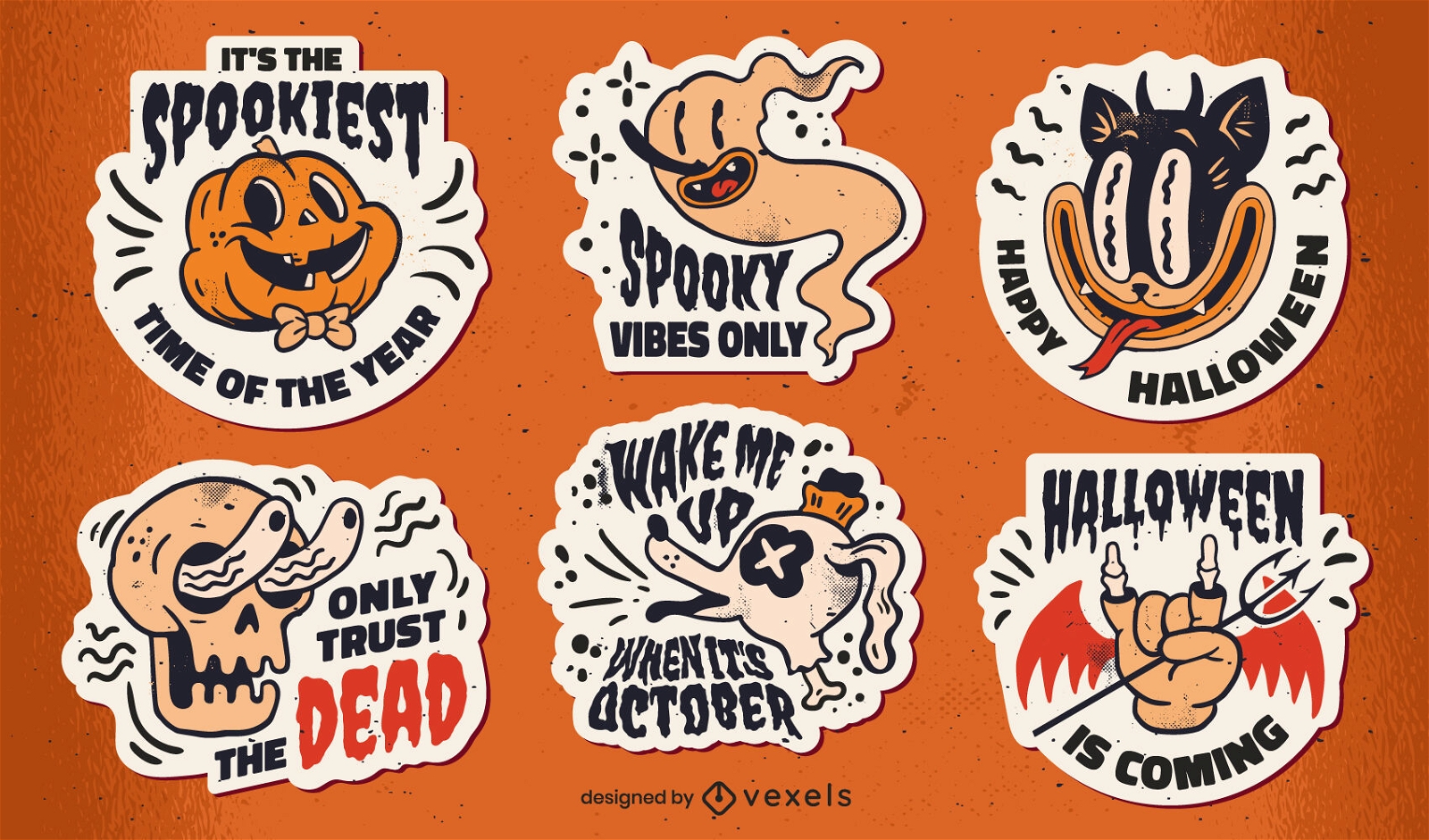 Halloween stickers set retro cartoon
