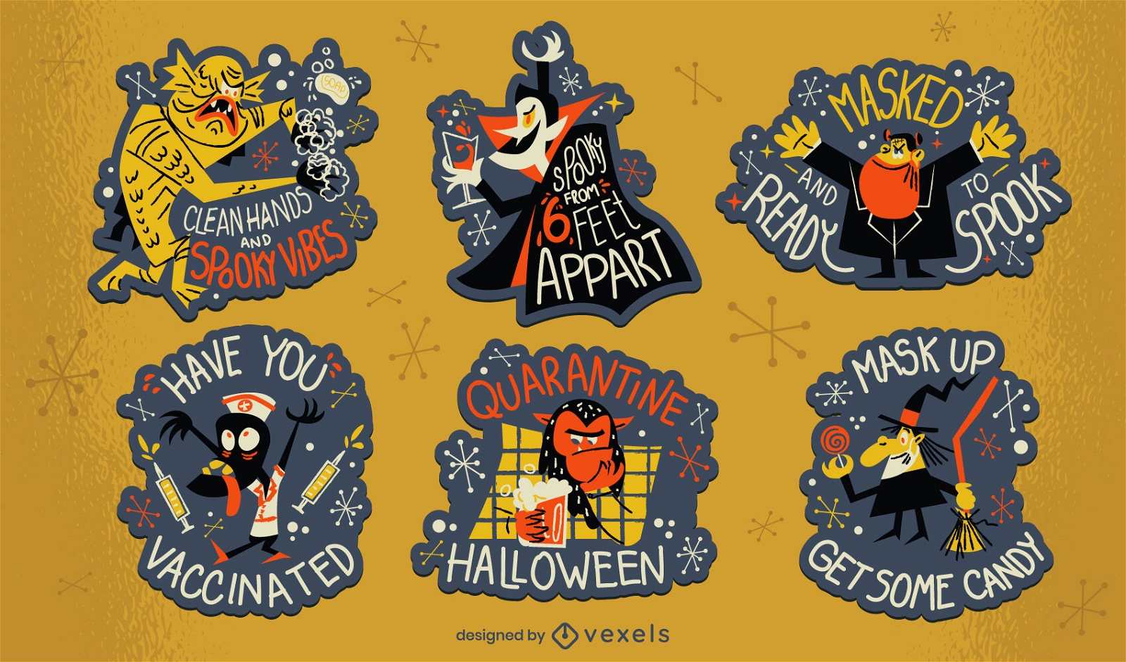 Conjunto de emblemas da pandemia de Halloween