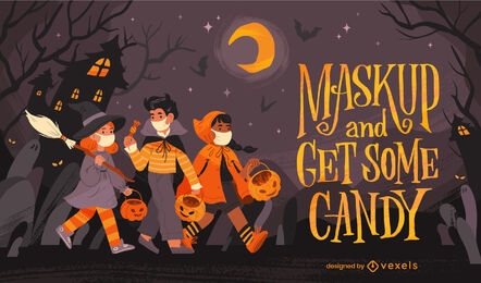Crianças fantasiadas ilustração de halloween