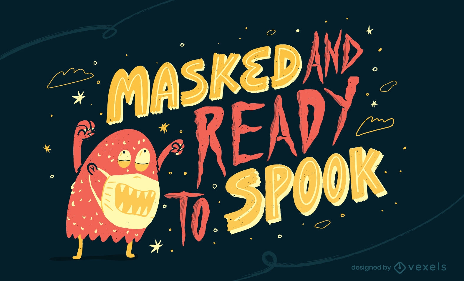 Monstro de Halloween com ilustração de máscara cobiçosa