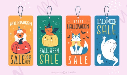 Conjunto de animais fofos de etiquetas de preços de halloween