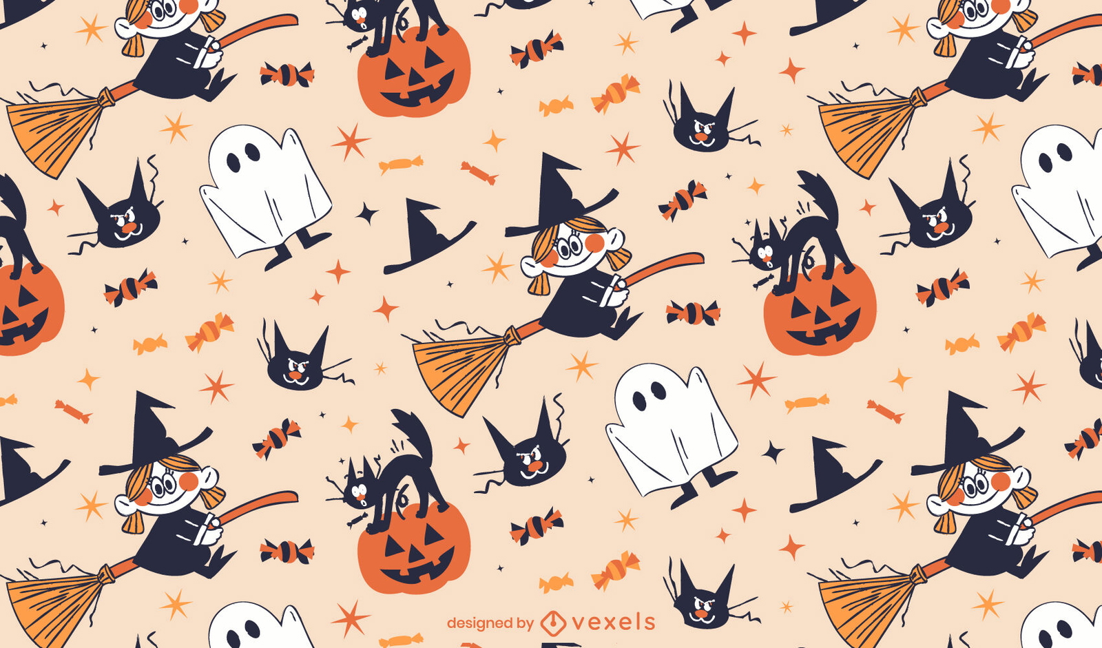 Patrón de dibujos animados retro de Halloween