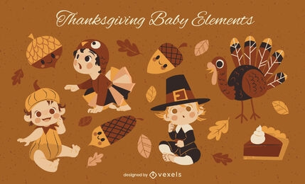 Conjunto de elementos de bebê fofo feriado de Ação de Graças