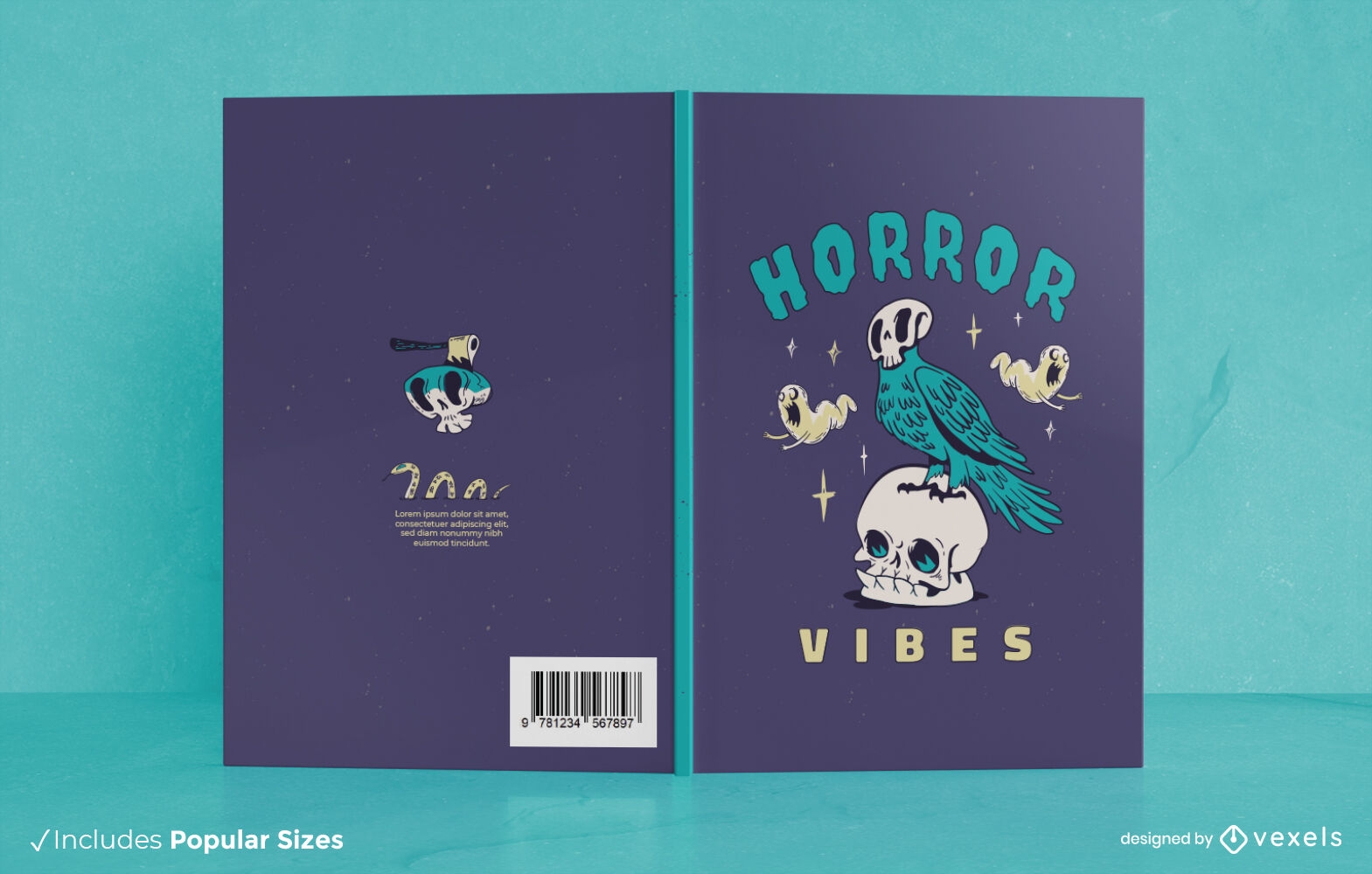 Design de capa de livro com caveira de pássaro de Halloween
