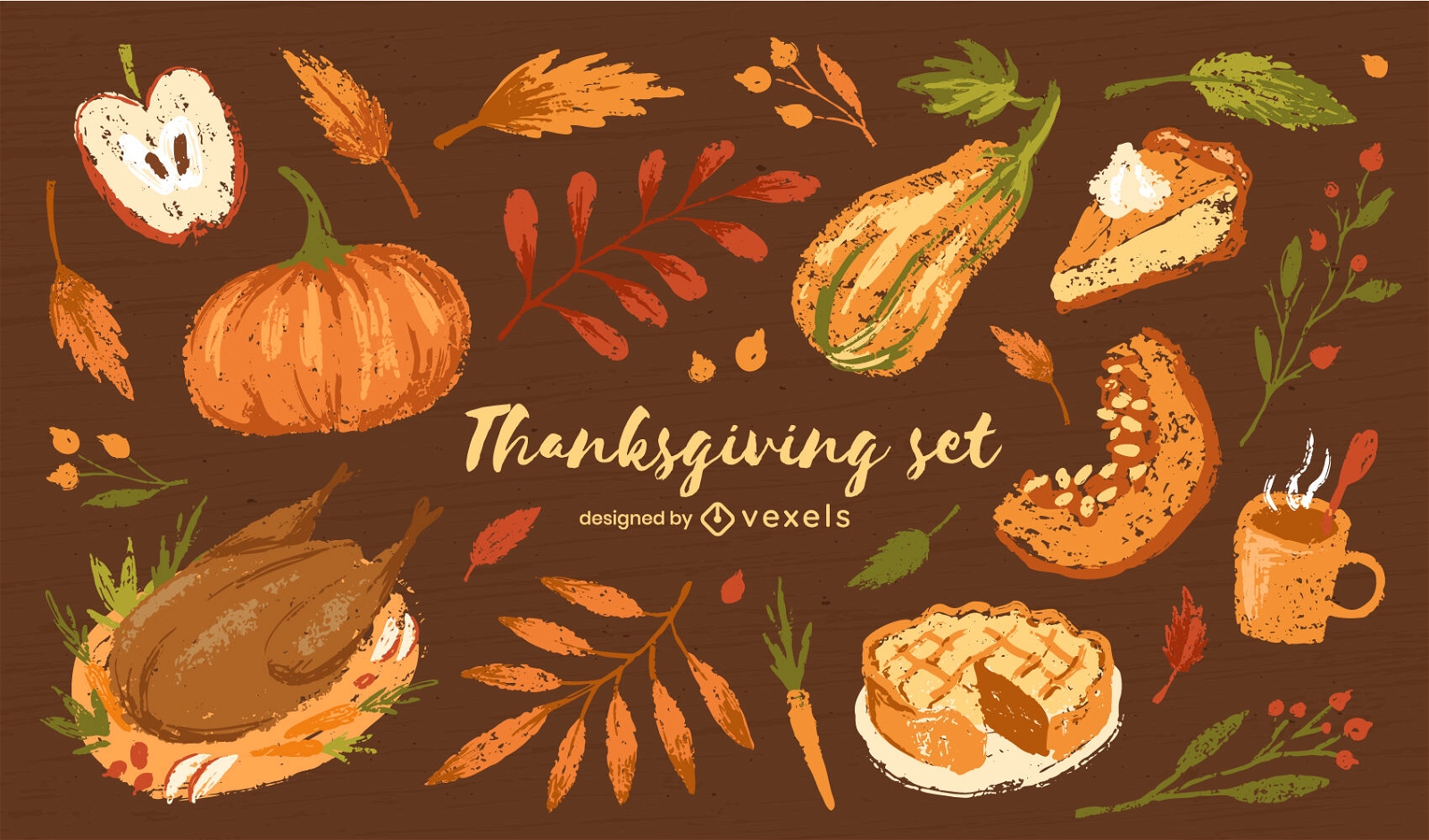 Thanksgiving-Feiertags-Essen-Elemente-Set