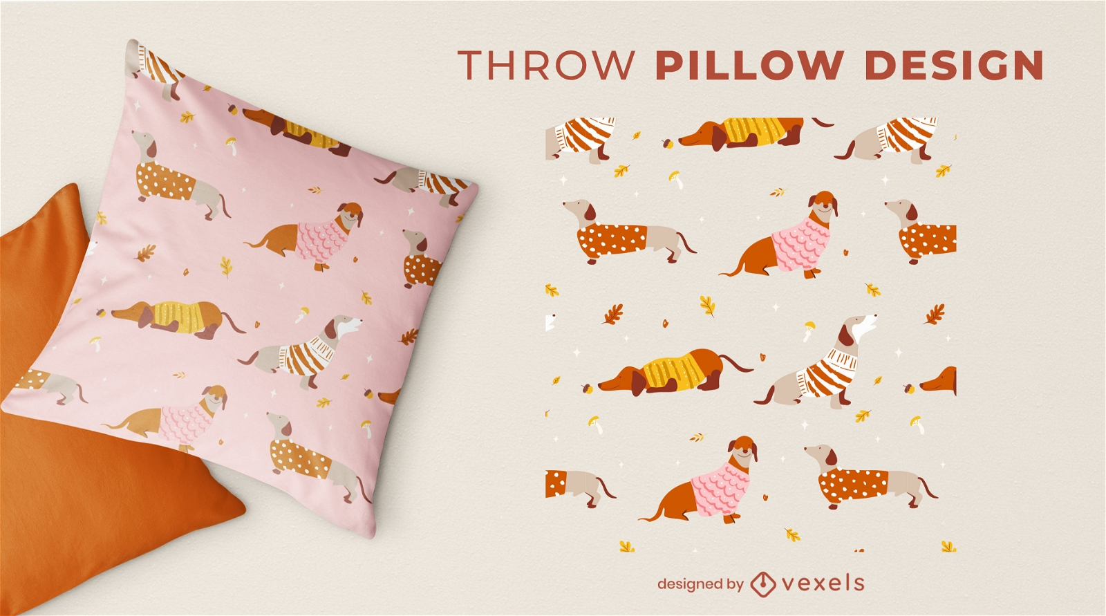 Cute dachshund dog throw pillow design