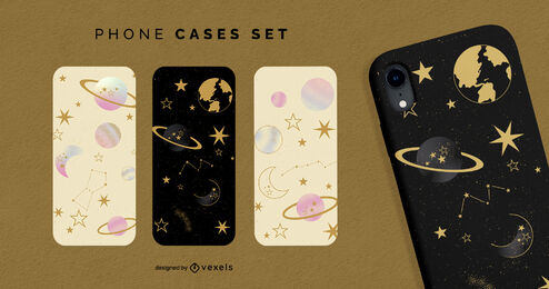 Planets and stars gradient phone cases set