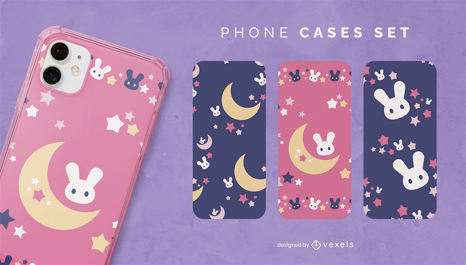 Nightime rabbits cute phone case set