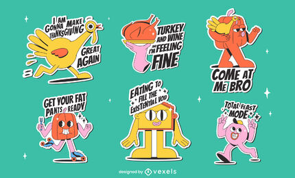 Funny thanksgiving cartoon sticker set